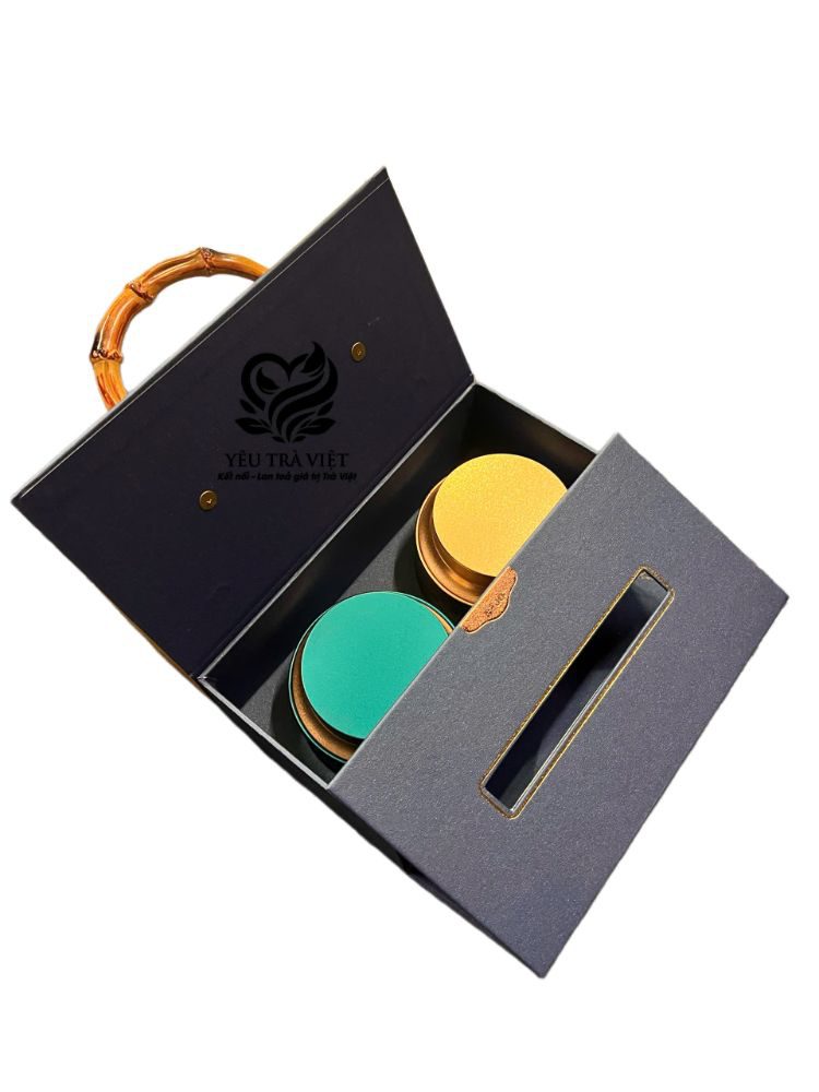 Set trà quà tặng hộp xanh 2 Set Quà tặng Trà Cao Cấp 100g Olong Shan Xanh và 50g Hồng Trà Chốt Đỉnh 2.000 - Yêu Trà Việt