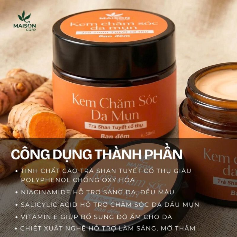 Thành phần kem chăm sóc da mụn Trà Shan Tuyết: nghệ, nha đam, tía tô