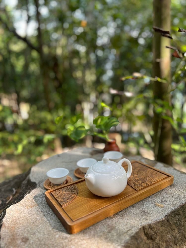 Khay trà trống đồng độc ẩm - đối ẩm
