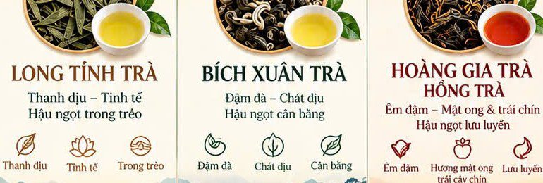 Hương vị 3 phẩm trà Amusung: Long Tỉnh, Bích Xuân, Hoàng Gia Hồng Trà