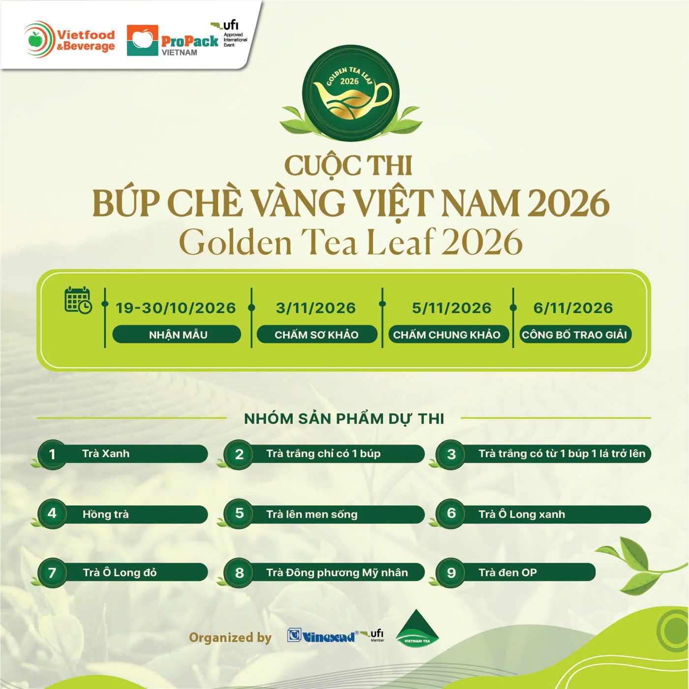 Cuộc thi Búp Chè Vàng Việt Nam 2026 – Golden Tea Leaf Vietnam 2026: lịch trình và 9 nhóm sản phẩm dự thi